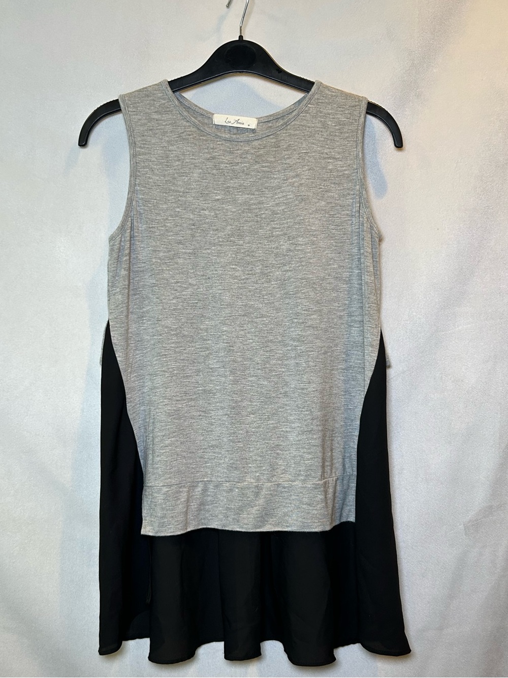 Les Amis Black & Grey Mixed Media Layered Chiffon Hem Tank Top Size M